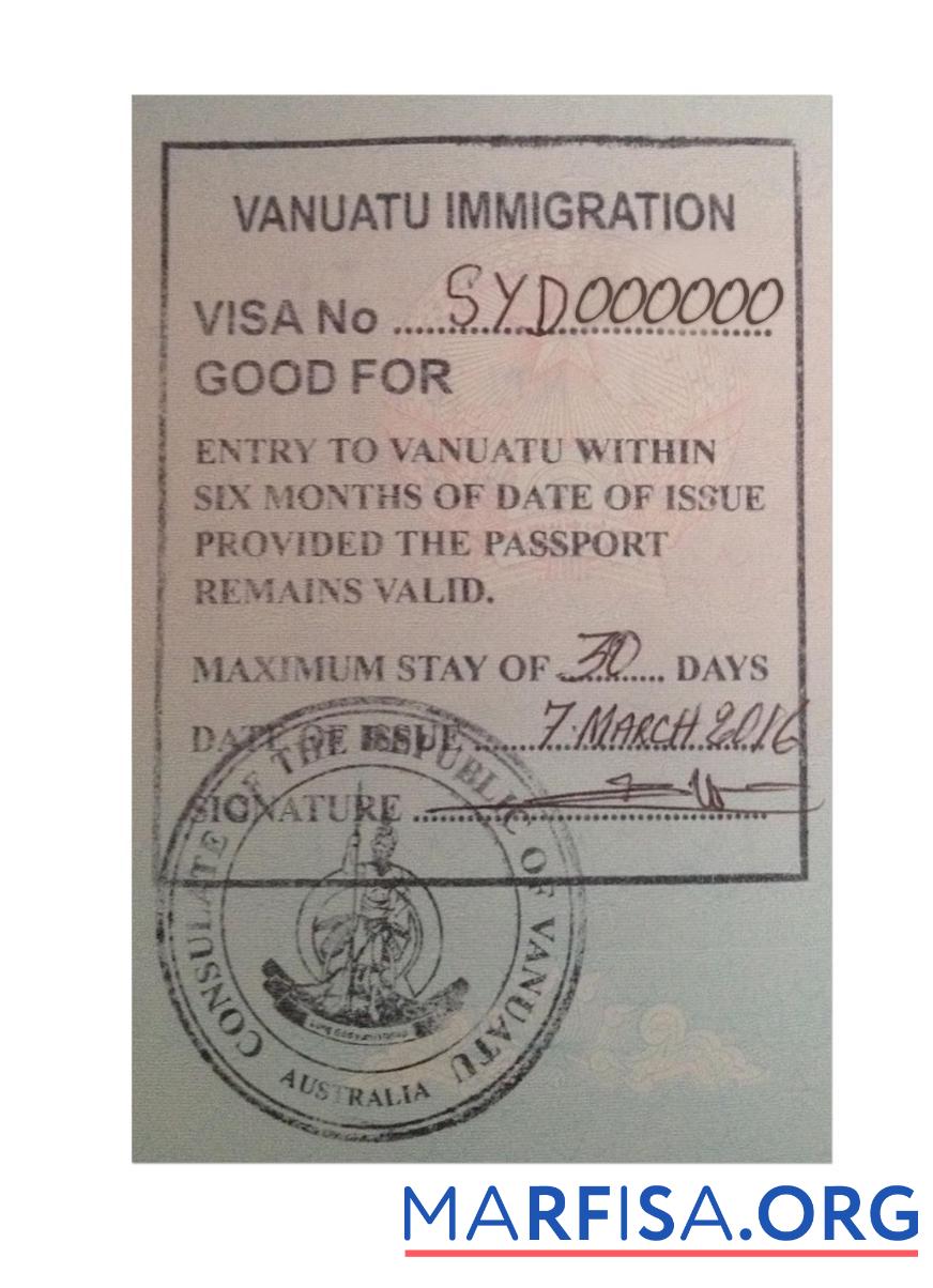 Blank Vanuatu stamp visa example